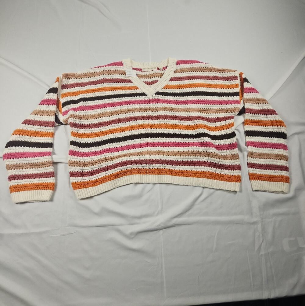 Women's Striped Cardigan Sweater Multicolor V Neck by Uncharted Threads